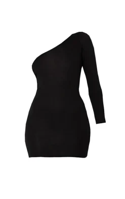 Black One Shoulder Long Sleeve Bodycon Dress