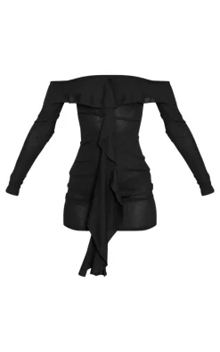 Black Onion Skin Frill Detail Bodycon Dress