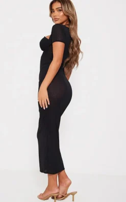 Black Onion Skin Sheer Cup Detail Short Sleeve Maxi Dress