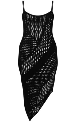 Black Open Knit Frill Detail Maxi Dress