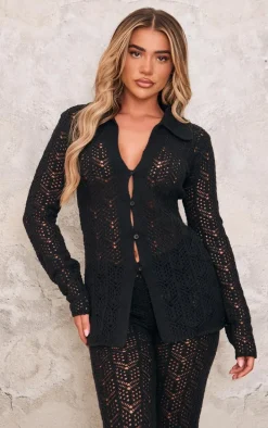 Black Open Knit Shirt
