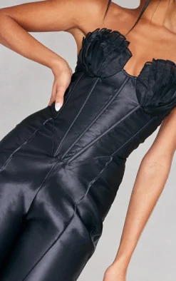 Black Organza Cup Detail Corset Satin Bandeau Jumpsuit