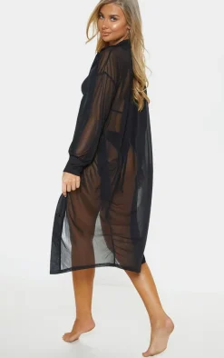 Black Oversized Beach Shirt Dress