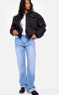 Black Oversized Bomber Jacket