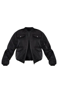 Black Oversized Bomber Jacket