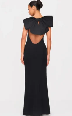 Black Oversized Bow Scoop Back Maxi Dress
