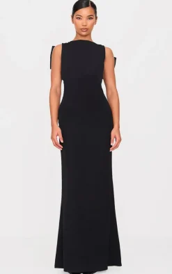 Black Oversized Bow Scoop Back Maxi Dress