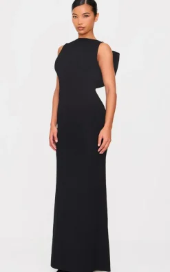 Black Oversized Bow Scoop Back Maxi Dress