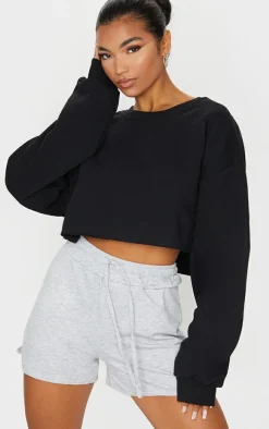 Black Oversized Cropped Sweat Shirt