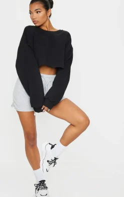 Black Oversized Cropped Sweat Shirt
