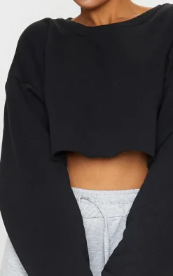 Black Oversized Cropped Sweat Shirt