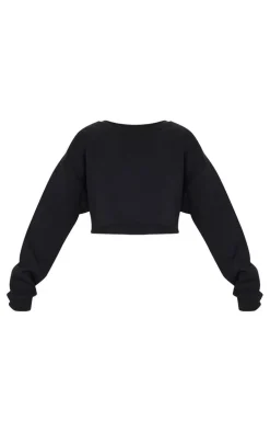 Black Oversized Cropped Sweat Shirt
