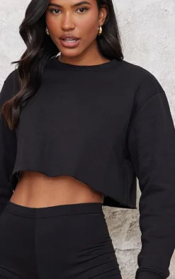 Black Oversized Cropped Sweatshirt