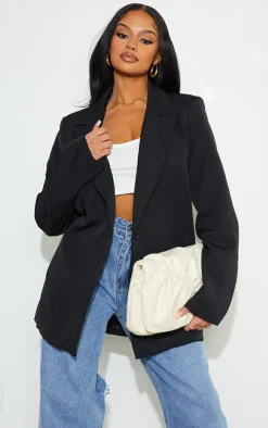Black Oversized Drapey Button Detail Blazer