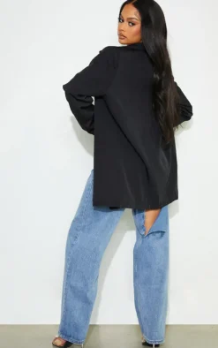 Black Oversized Drapey Button Detail Blazer