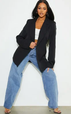 Black Oversized Drapey Button Detail Blazer
