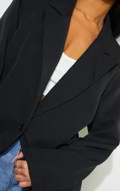 Black Oversized Drapey Button Detail Blazer