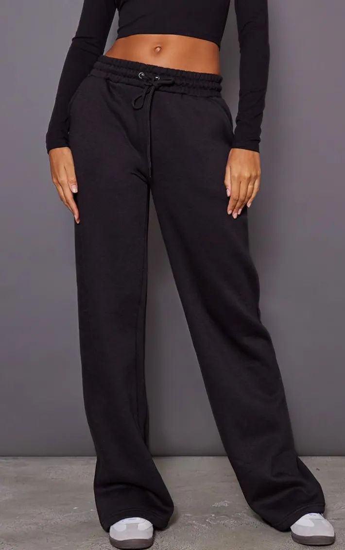 Black Oversized Drawstring Wide Leg Sweatpants