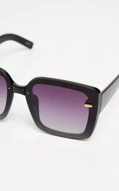 Black Oversized Gold Trim Square Frame Sunglasses