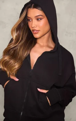 Black Oversized Hooded Zip Up Sweat