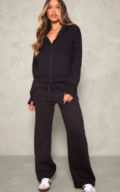 Black Oversized Hooded Zip Up Sweat