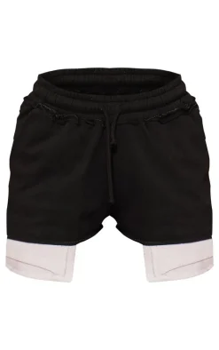 Black Oversized Pocket Bags Sweat Shorts