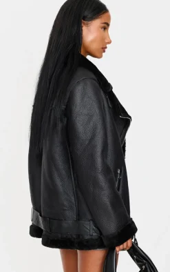 Black Oversized PU Aviator