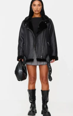 Black Oversized PU Aviator