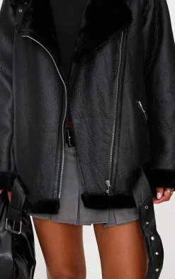Black Oversized PU Aviator