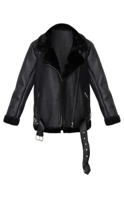 Black Oversized PU Aviator