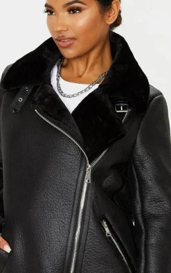 Black Oversized PU Aviator