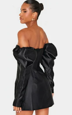 Black Oversized Puff Sleeve A Line Shift Dress