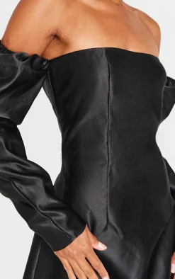 Black Oversized Puff Sleeve A Line Shift Dress