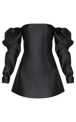 Black Oversized Puff Sleeve A Line Shift Dress