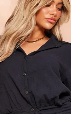 Black Oversized Shirt Frill Detail Shift Dress