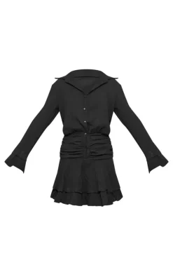 Black Oversized Shirt Frill Detail Shift Dress