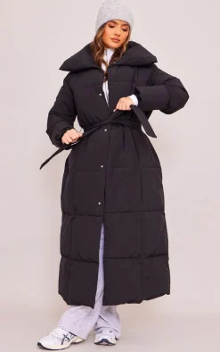 Black Oversized Square Quilted Maxi Puffer Coat