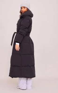 Black Oversized Square Quilted Maxi Puffer Coat