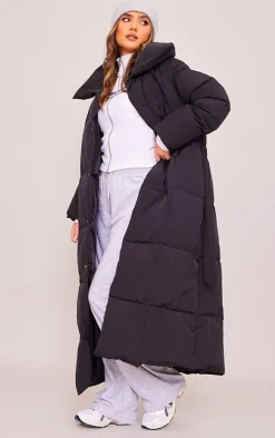 Black Oversized Square Quilted Maxi Puffer Coat