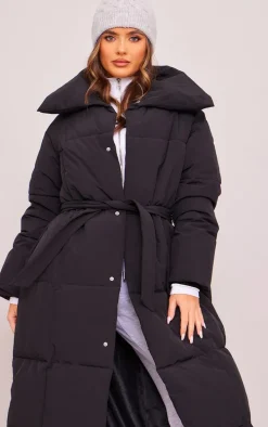 Black Oversized Square Quilted Maxi Puffer Coat