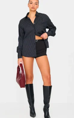 Black Oversized Striped Cut Out Back Shirt