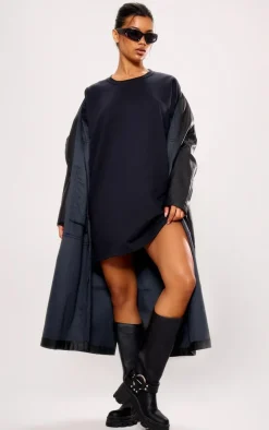 Black Oversized Sweat Long Sleeve Sweater Dress