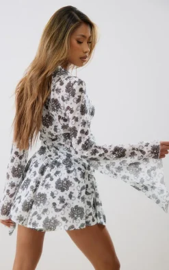 Black Paisley Print Chiffon Ruched Tie Front Fitted Blouse