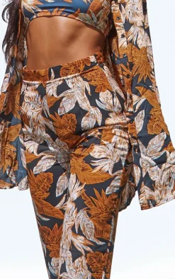 Black Palm Leaf Print Beach Flares