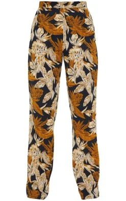 Black Palm Leaf Print Beach Flares