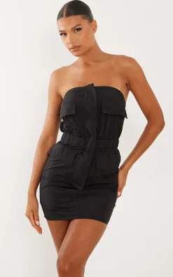 Black Parachute Cargo Zip Pocket Bodycon Dress