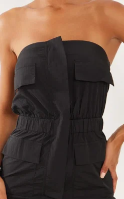 Black Parachute Cargo Zip Pocket Bodycon Dress