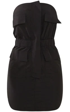 Black Parachute Cargo Zip Pocket Bodycon Dress