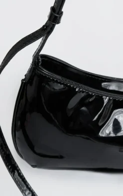 Black Patent Handle Slim Shoulder Bag