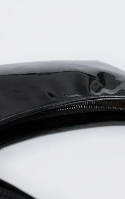 Black Patent Handle Slim Shoulder Bag